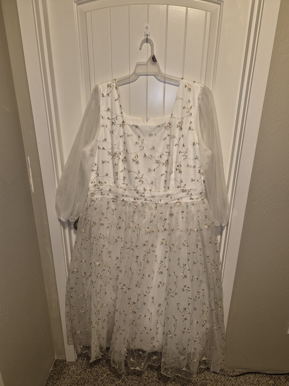 JessaKae White Dress with Gold and Green Floral Embroidery
